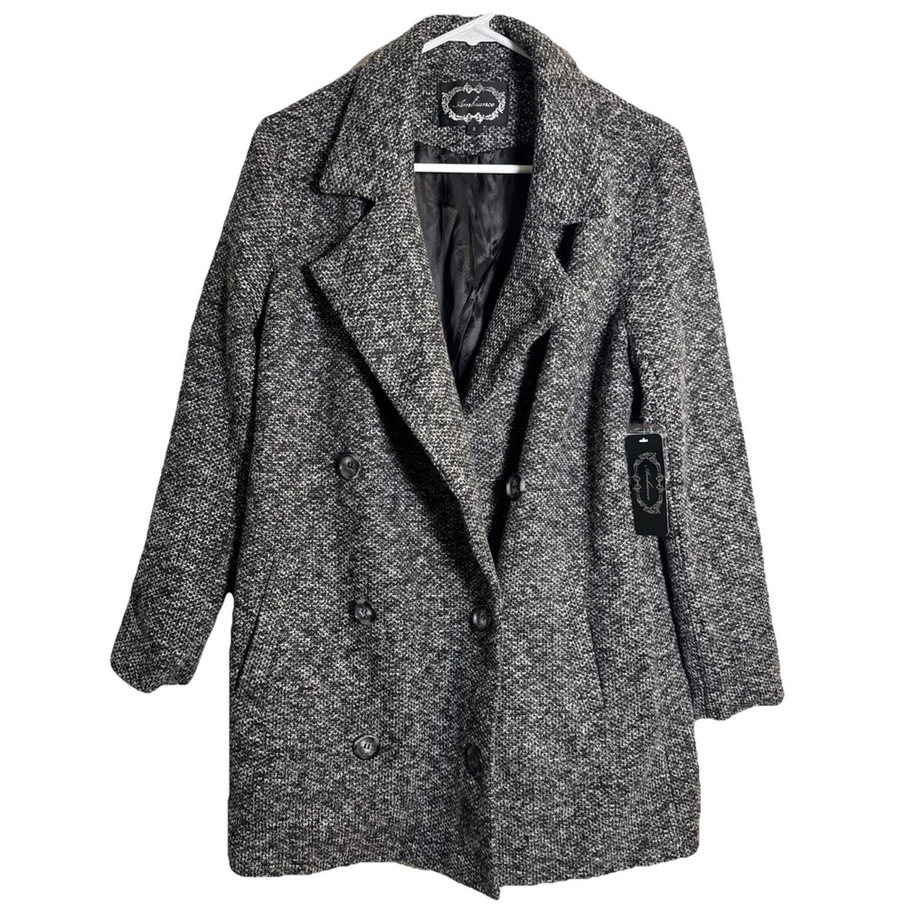 NWT Ambiance Small Women's Coat Gray Black Tweed‎ Long Dressy Overcoat